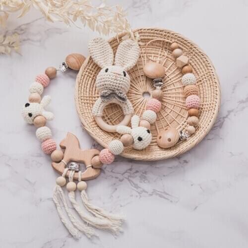 Newborn Baby Toys Bed Ring Baby Safe Cute Animal Cartoon Rattles Gift For Baby Handmade Montessori Toy Educational Rattles