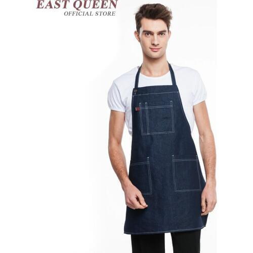 Denim work aprons for woman men restaurant uniforms cafe aprons jeans shop male female apron chef clothing food service NN0064