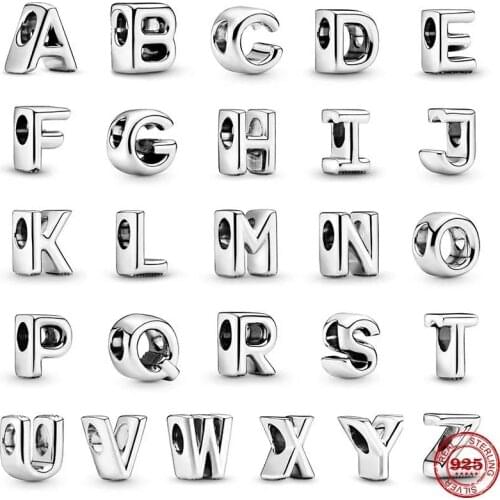 Letter A-Z Charm 100% Real 925 Sterling Silver Letters Charm Fit Brand Bracelet