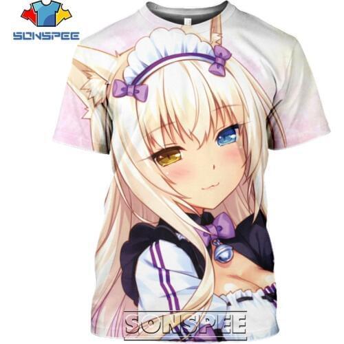 SONSPEE 3D Print Men Women Casual Short Sleeve Nekopara T-shirts Harajuku Streetwear Anime Sexy Girl Ahegao Tees Top Shirt