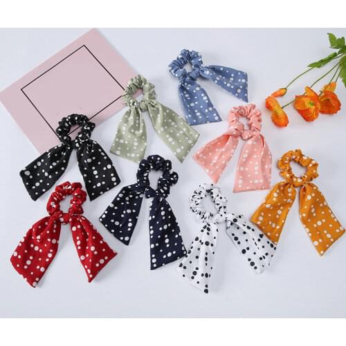 Bow Polka Dot Hair Tie Sweet Hair Accessories All-match Korea Style Ponytail Holder Hairbands Hair Scrunchies Scarf Headwear
