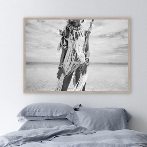 Indian Women Wall Art Canvas Painting Nordic Poster Horse Art Prints Wall Pictures For Living Room Black And White Unframed
