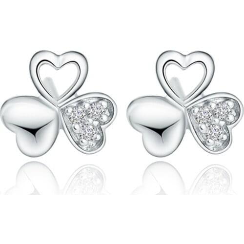 Korean Fashion Clover Rhinestone Love small Earring Alloy Earrings Womens Jewelry