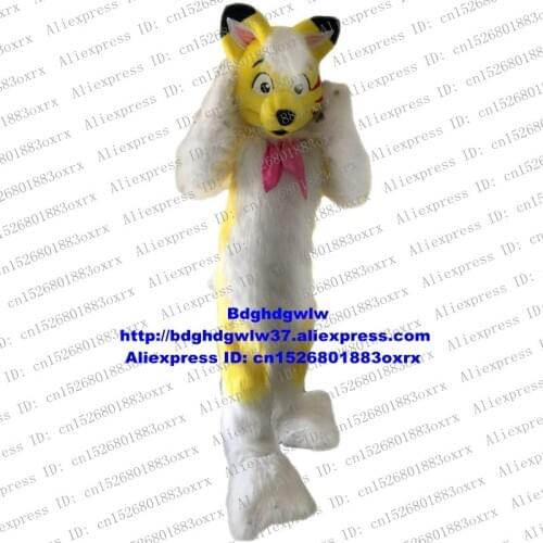 Yellow White Long Fur Wolf Coyote Fox Husky Dog Alaskan Malamute Mascot Costume Character Welcoming Banque High Quality zx663