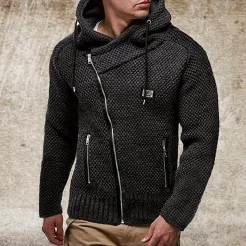 Large Size Zipper Pocket Oblique Zipper Slim-fit Jacket Mens Long-sleeved Black Padded Cardigan Zip Up Hoodie Sweatshirts
