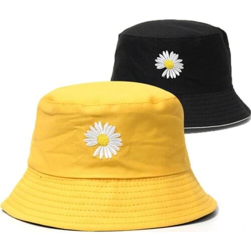 Summer Women Double-Sided Daisy Bucket Hat Men Cotton Boy Panama Cap Girls Bob Sun Femel Floral fisherman hat