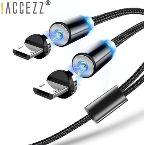 !ACCEZZ 3 in1 Magnetic Charger Cables For iPhone 12 Pro Max Dual Head Fast Charging Cable Micro Type C For Xiaomi Huawei Samsung