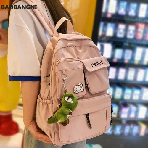 Girl Student Cute Backpack Embroidery College Book Fashion School Bag Lady Best Kawaii Backpacks Mesh Nylon Women Bag Female New
