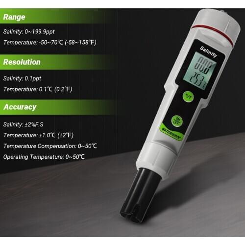 Salinometer Waterproof Salinity Test Pen Digital2-in-1 Salinity & Temperature Meter Portable Salinity Meter Salimeter Pen Type