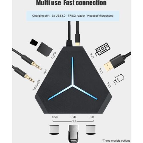Multi Purpose USB Hub 6-Port USB2.0/3.0 Splitter SD/TF Card Reader AUX Jack Hub for MacBook and More