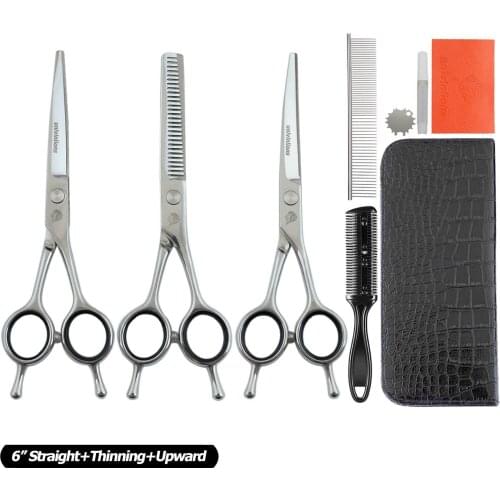 Univinlions 6.0/7.0 Inch Hair Cutting Shears Kit Dog Grooming Scissors Kit Straight Curved Shears Pet Comb Trimmer Tools Clipper