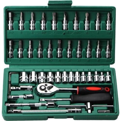 46pcs car repair tools multi-function socket set torque wrench tool box for woodworking portable auto repair kit tools