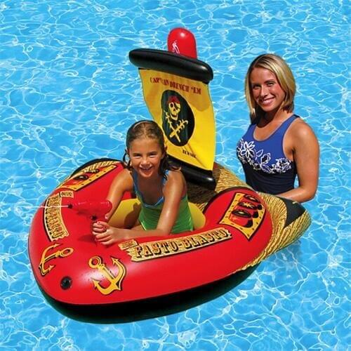 Inflatable Air Mattress Pirate Ship Water Gun Childrens Pool Party Float Toys for Adults Inflable Swimming Circle Rubber Ring