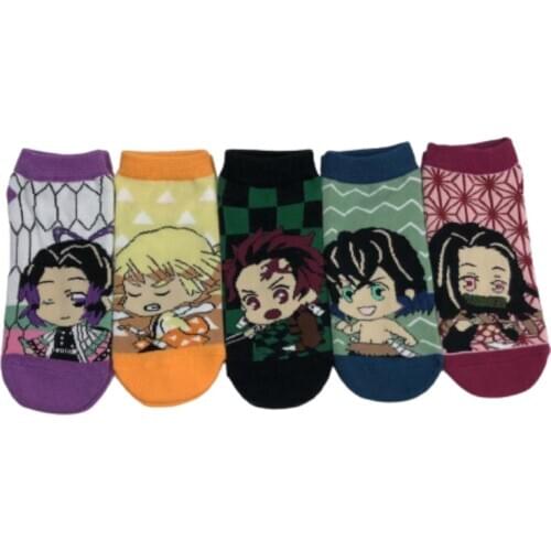 Cartoon Socks Ghost Extinguishing Blade Straight Cotton Socks 6-9 Years Old Middle-aged Children Men And Women Shallow Mouth Soc