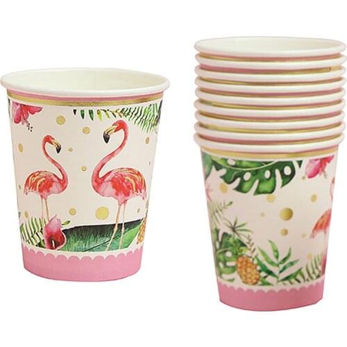 Disposable Paper Cups, Paper Cups, Drinking Cups with Flamingo Pattern for Summer Party