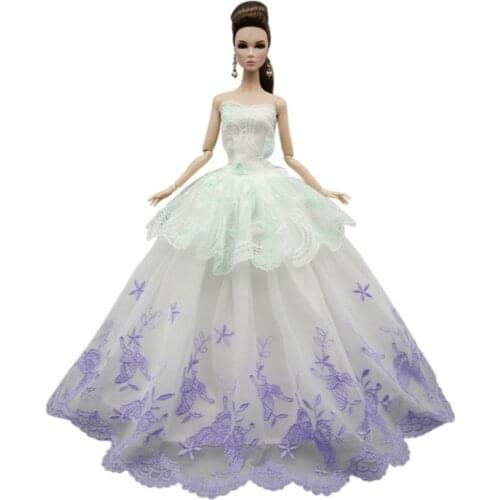 11.5" Fashion Princess Off Shoulder Dress For Barbie Doll Clothes White Green Purple Floral Party Gown 1/6 BJD Dolls Accessory