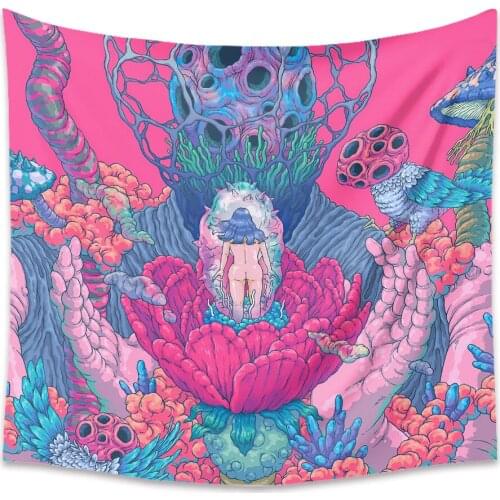 Psychedelic tapestry wall hanging bohemian carpet pink tapestry bedroom wall rugs