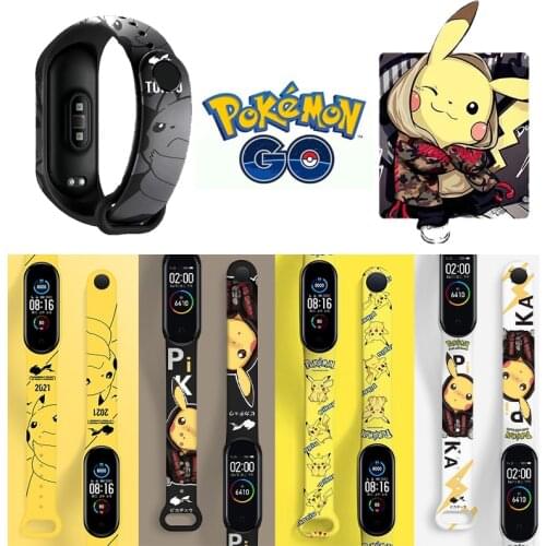Anime Pokemon Pikachu Stitched Miracle Strap for Mi Band 6 5 4 3 NFC Cute Cartoon Wristband Bracelet Replacement Shipping Free