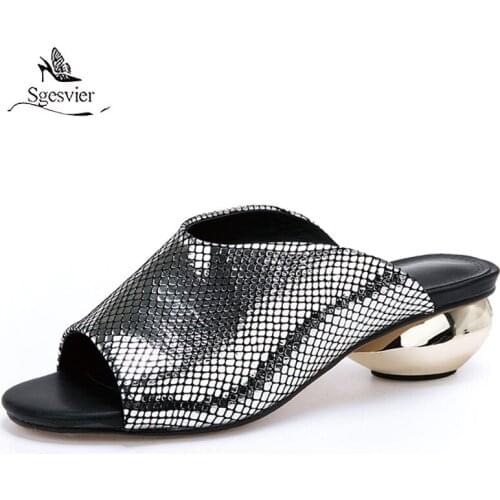 Sgesvier Plus size 33-43 New 2021 Women sandals round heels open toe slingback summer shoes ladies dress shoes female mules