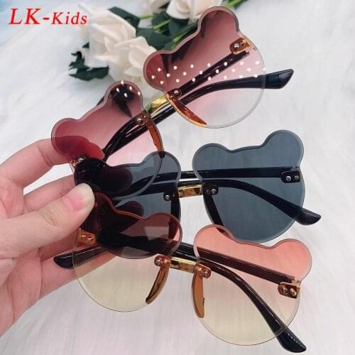 Cute Cartoon Bear Shape Flower Kids Sunglasses 2021 Boy Girls Children Vintage UV400 Colors Rimless Glasses for 2 Year Old Girls