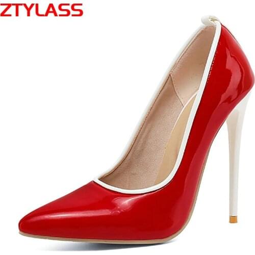 Patent Leather High Heels Women Shoes Pointed Toe Pumps Fashion Thin High Heels Party Dress Shoes Woman Big Size 34-45