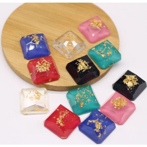 5pcs/lot Vintage Goldleaf Square Resin Earring Base Findings 21mm Diy Craft Flatback Cabochon Bead Hairpin Wedding Jewelry Make