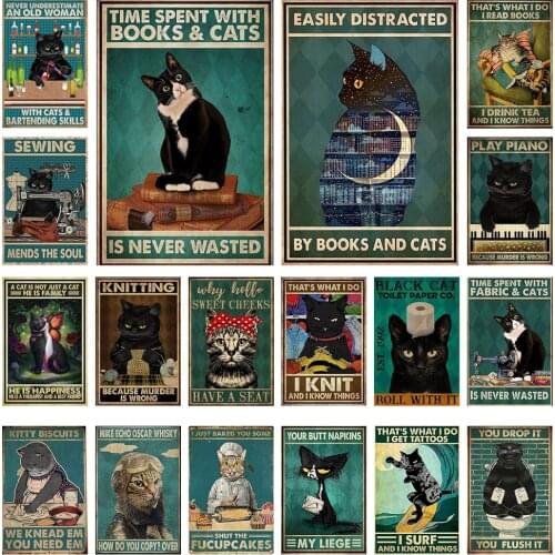 Vintage Metal Posters Because Murder is Wrong Cat Portrait Iron Painting for Home Toilet Living Room Wall Tin Signs Retro Decor