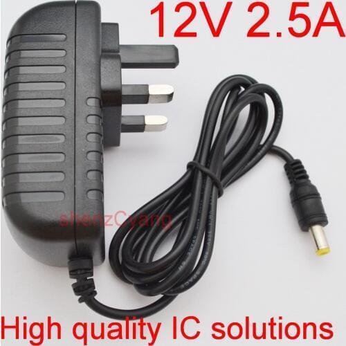 High quality 50PCS 12V 2.5A / 2500mA 30W Led Power Adapter UK plug for SMD LED Light DC plug 5.5mm x 2.1mm-2.5mm