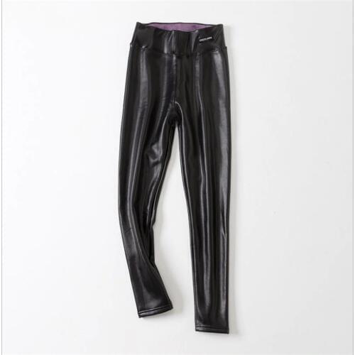 Women Autumn Winter Pu Leggings 2018 Elastic Waist Velet Ankle-Length Slim Pants Outerwear Leggings PU Female Casual Warm Q1052