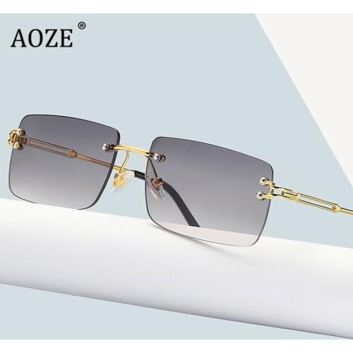 2021 Fashion Frameless Rectangle Metal Style Gradient Sunglasses Ladies Retro Cut Edge Lens Rivet Brand Design Sunglasses UV400