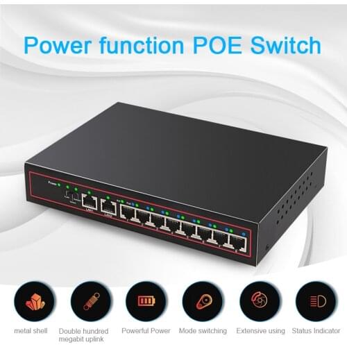 10 Port POE Switch 48V 10/100Mbps VlAN Network Ethernet Switch Full/Half Duplex Switch Ethernet for POE IP CCTV Camera
