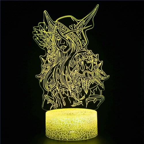 3D Night Light for Windrunner Darkness Ranger Lady PVC WOW Sylvanas Character Figure Toy Anime Doll Cartoon Model Children Gift
