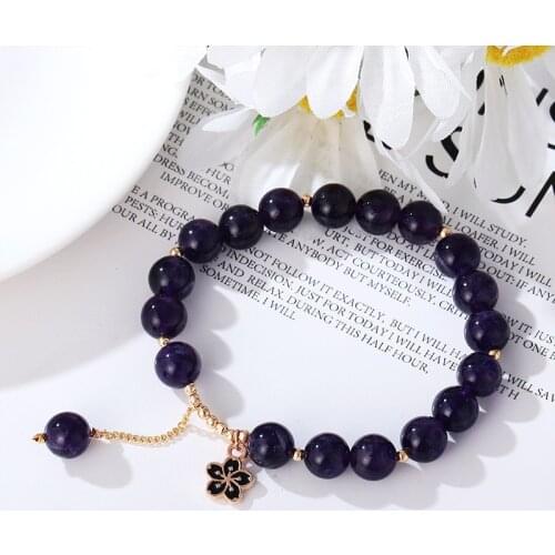 8mm Natural Purple Crystal Stones Women' S Bracelets Luxury Beade Strand Bracelet for Girls Female Fashion Jewelry Gifts YBR319