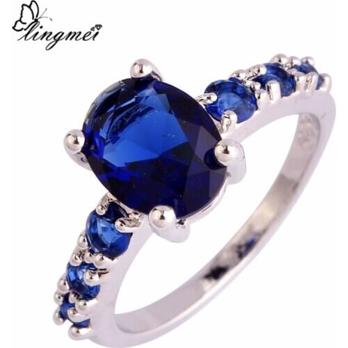 Lingmei Wholesale Unisex Fashion Jewelry Oval Cut Simple AAA Multi-CZ Silver Color Ring Size 6 7 8 9 10 11 12 13 Drop Shipping
