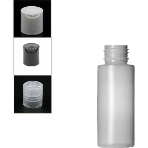 2oz/60ml natural-colored HDPE cylinder round soft bottle with black/white/transparent disc tops Caps X5