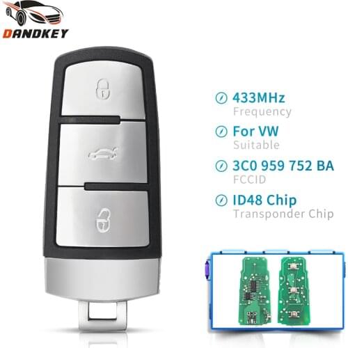 Dandkey Smart Remote Car Key 434Mhz ID48 Chip For VW Volkswagen 3C0 959 752 BA Passat B6 3C B7 Magotan CC Fob 3 Buttons Car Key
