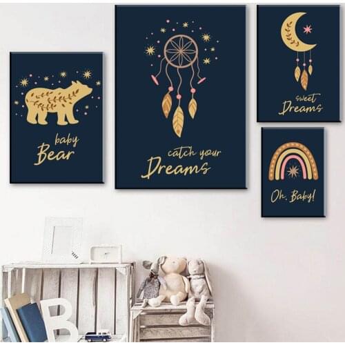 Childish Sweet Dream Wall Art Prints Bohemian Catcher Abstract Bear Rainbow Canvas Painting Printed for Baby Room Home Decor