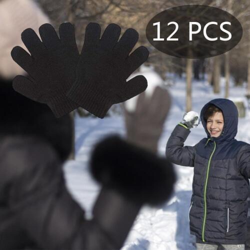12 Pairs Of Childrens Warm Magic Gloves Teen Winter Outdoors Playing Skiingstretch Knit Gloves Boy Girl Knitted Gloves