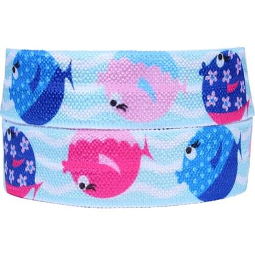 FLRA ElasticBling bling seafish cartoon fold over elastic ribbon printed for summer hairbands