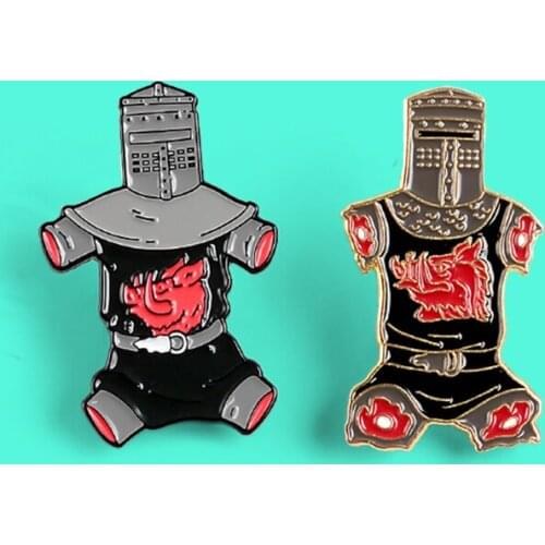 Black Masked Knight soldiers Enamel Pins Custom Iron Man bones Broken leg Brooch Lapel Pin Shirt Bag Badge Jewelry Gift Friends