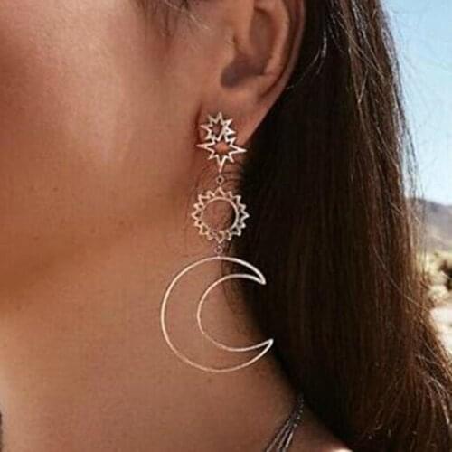 European and American retro asymmetrical exaggerated moon sun earrings For Wedding Party Gift
