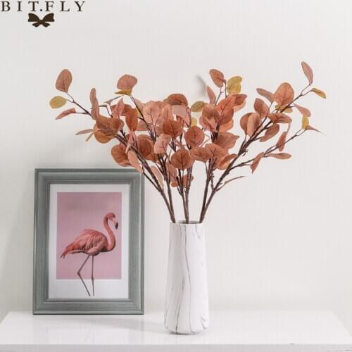 Artificial Leaves Branch Retro Silk Eucalyptus Leaf Dried Flowers for Home Decor Wedding Plants Faux Fabric Foliage Room Decor