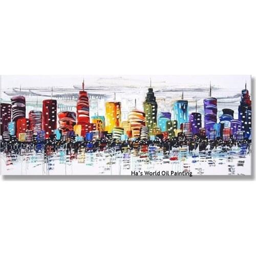 New York City Canvas hand-painted oil painting Wall Art Modern building Painting for Living Room christmas home Decoration gift