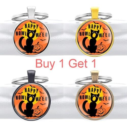 Buy 1 Get 1 2020 New Happy Halloween Glass Dome Metal Key Chain Charm Men Women Key Ring Jewelry Portachiavi Keychains