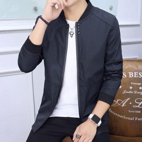 KH New Spring and Autumn Mens Stand collar Jacket Fashion Slim Jackets Young Men Solid color Casual Outwear Man coat Jaqueta