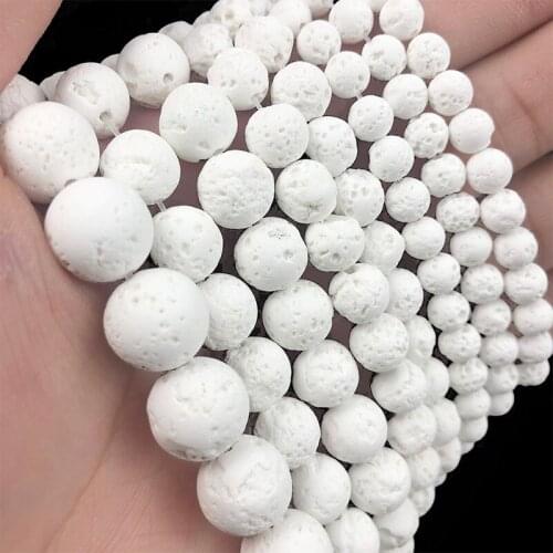 MKTREG Hight Quality White Rock Lava Beads Natural Stone 6 8 10 12mm Round Loose Spacer Beads for Jewelry Bracelet Necklace DIY