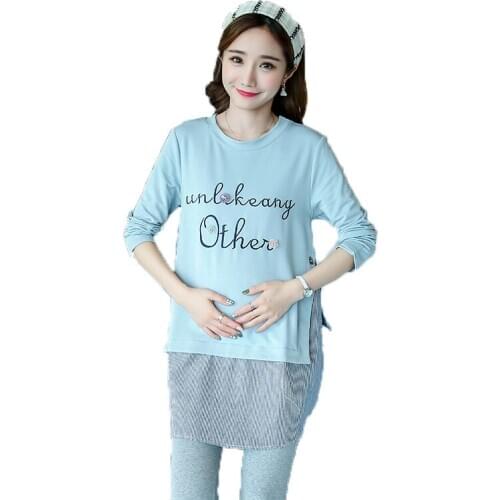 Fashion Autumn Cotton Maternity T-shirt Autumn long sleeve A Line Loose Clothes for Pregnant Women Pregnancy Letter Print Tops