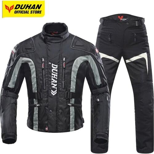 DUHAN Mens Motorcycle Jacket Waterproof Chaqueta Summer Motocross Jacket Pants Moto Cycling Suit Body Protector Reflective