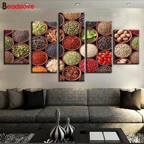 5 Pieces diamond painting Multicolor Spices Food Still Life 5d diy diamond picture full square round diamond embroidery