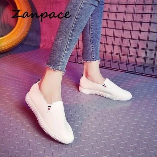 ZANPACE 2020 New Womens Flat Shoes Casual Round Toe Slip-On White Shoes Woman Loafers Autumn Breathable Platform Women Shoes
